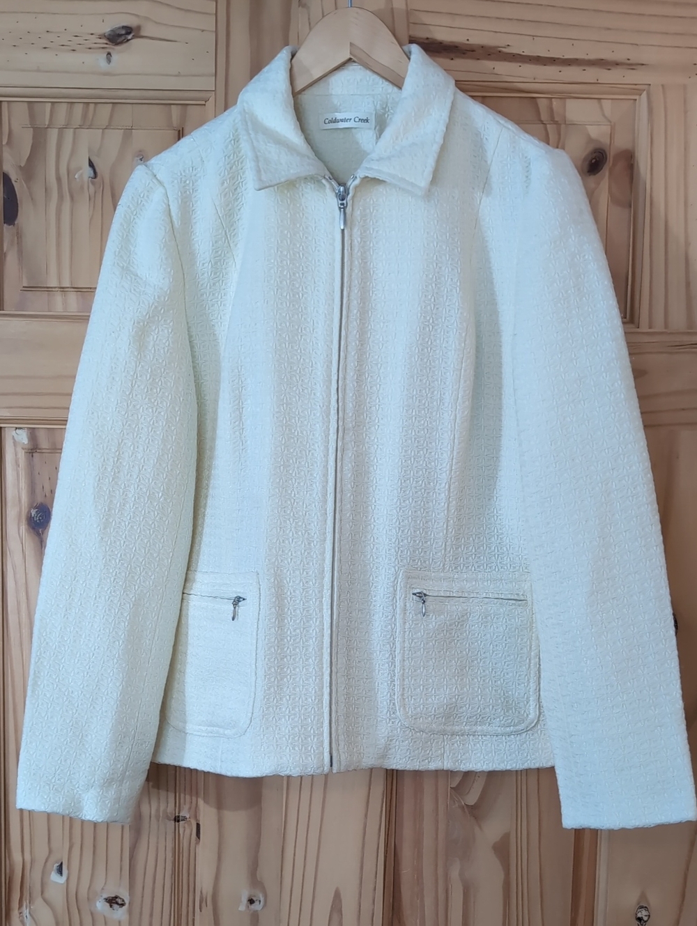 Coldwater Creek Ivory Textured Zip Jacket Size 10